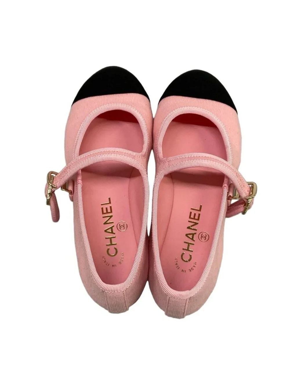 Chanel Flat Shoes C Light Pink Black CC Logo Cotton